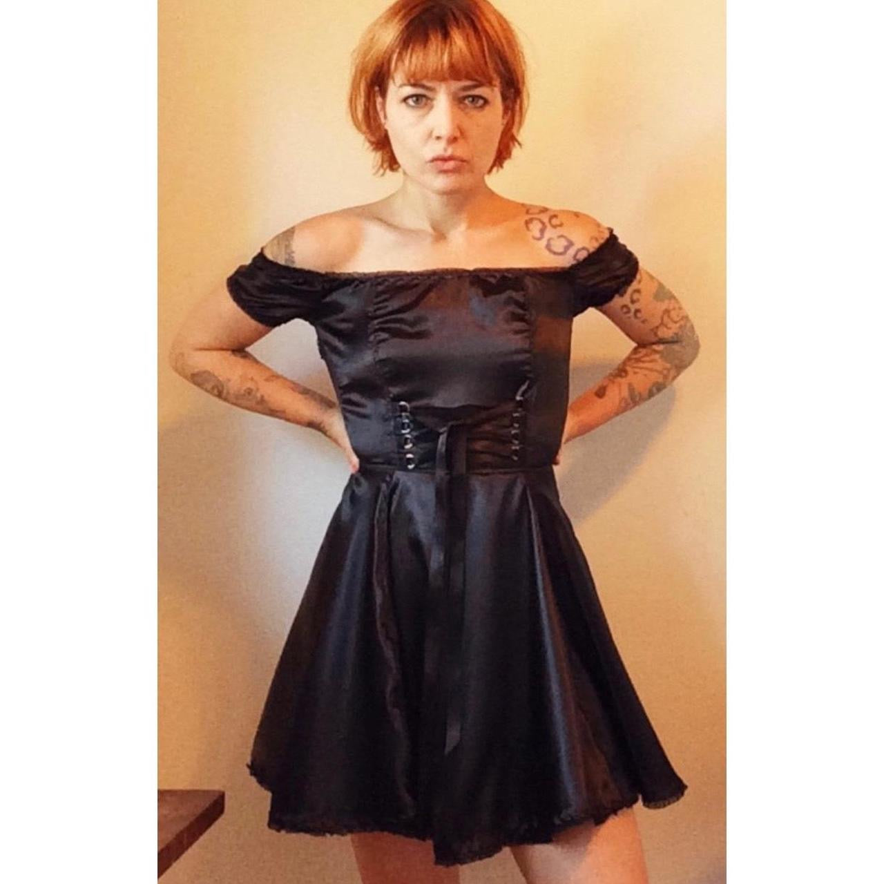 The Satin Tori Barmaid Dress in Black