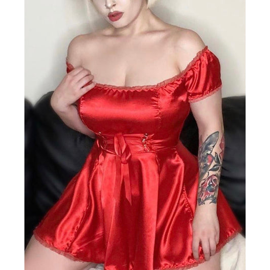 The Satin Tori Barmaid Dress in Red