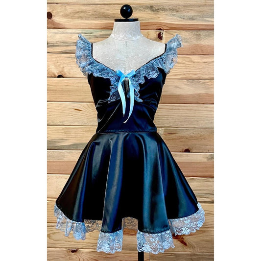 The Kathryn Dress in Black with Blue Lace