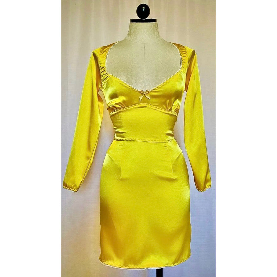 The Dora Dress in Yellow Satin