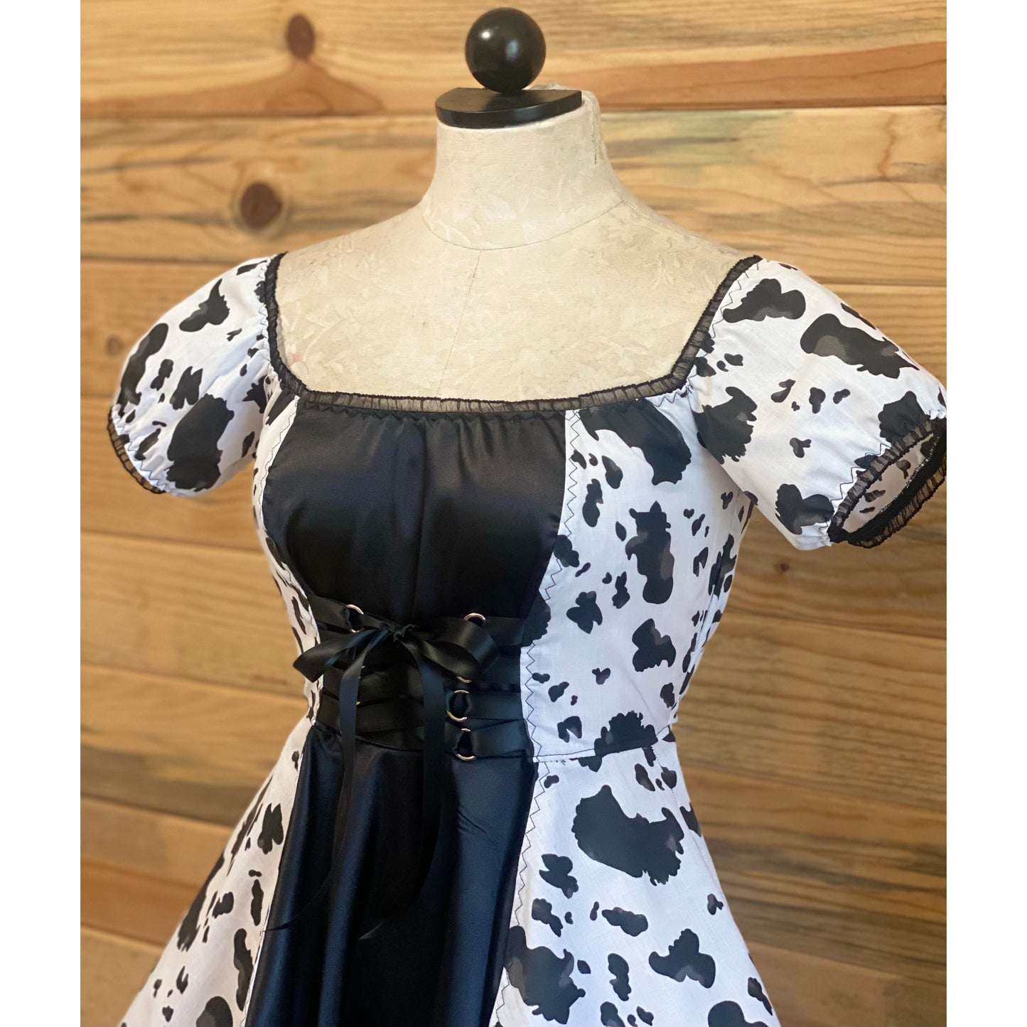 The Tori Barmaid Dress in Cow Print