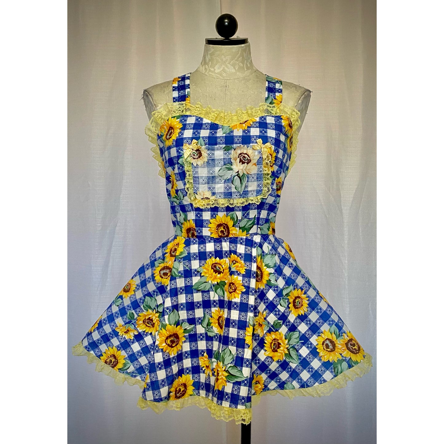 The Apron Dress in Blue Sunflower