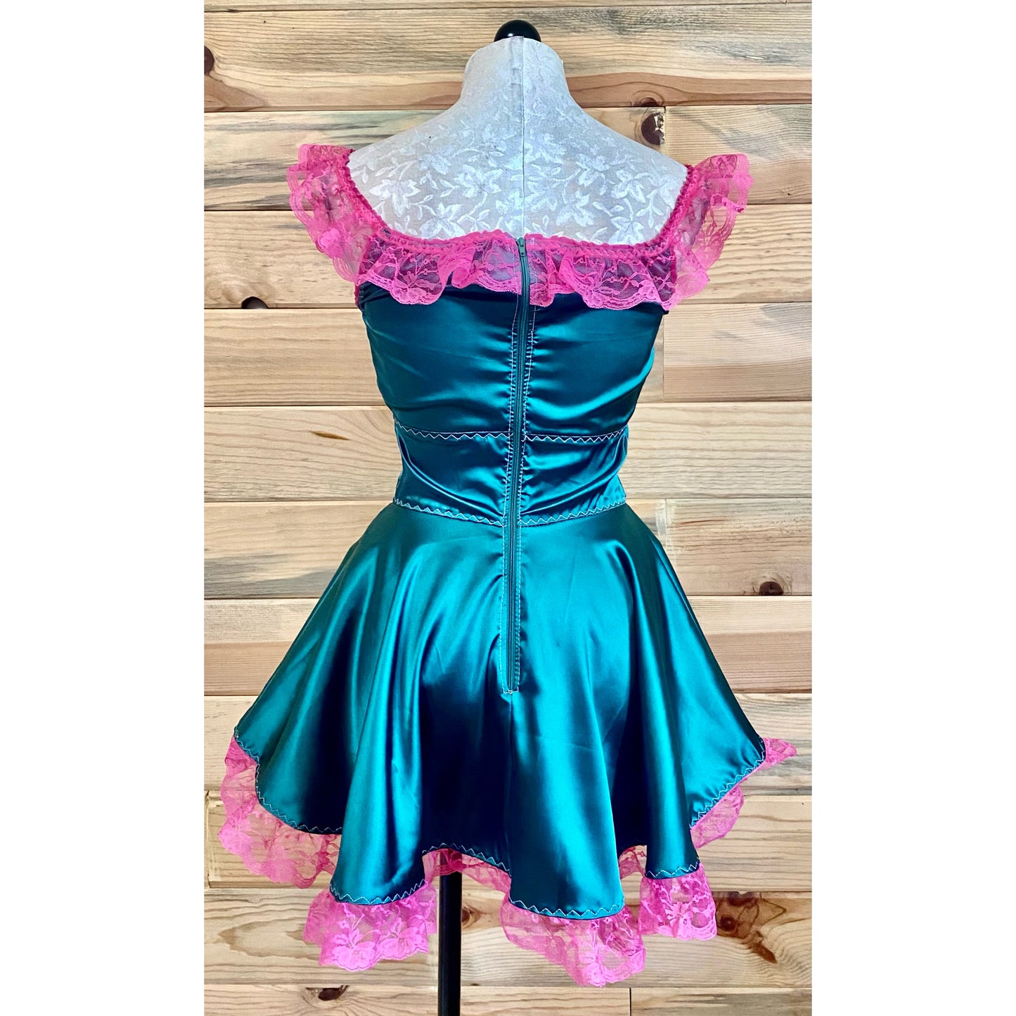 The Kathryn Dress in Teal with Fuchsia Lace